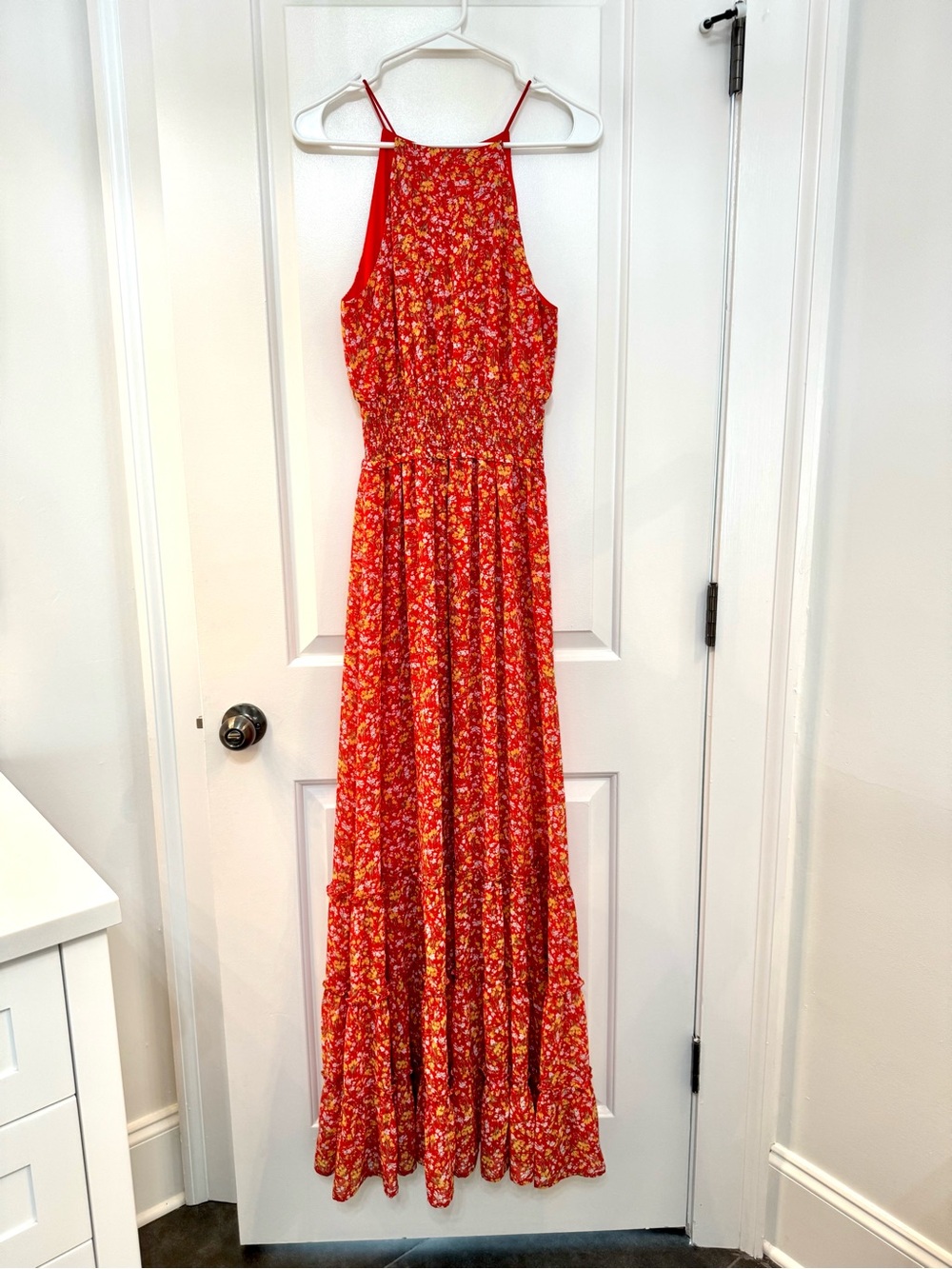 Red Floral Halter Maxi Dress - Unbranded